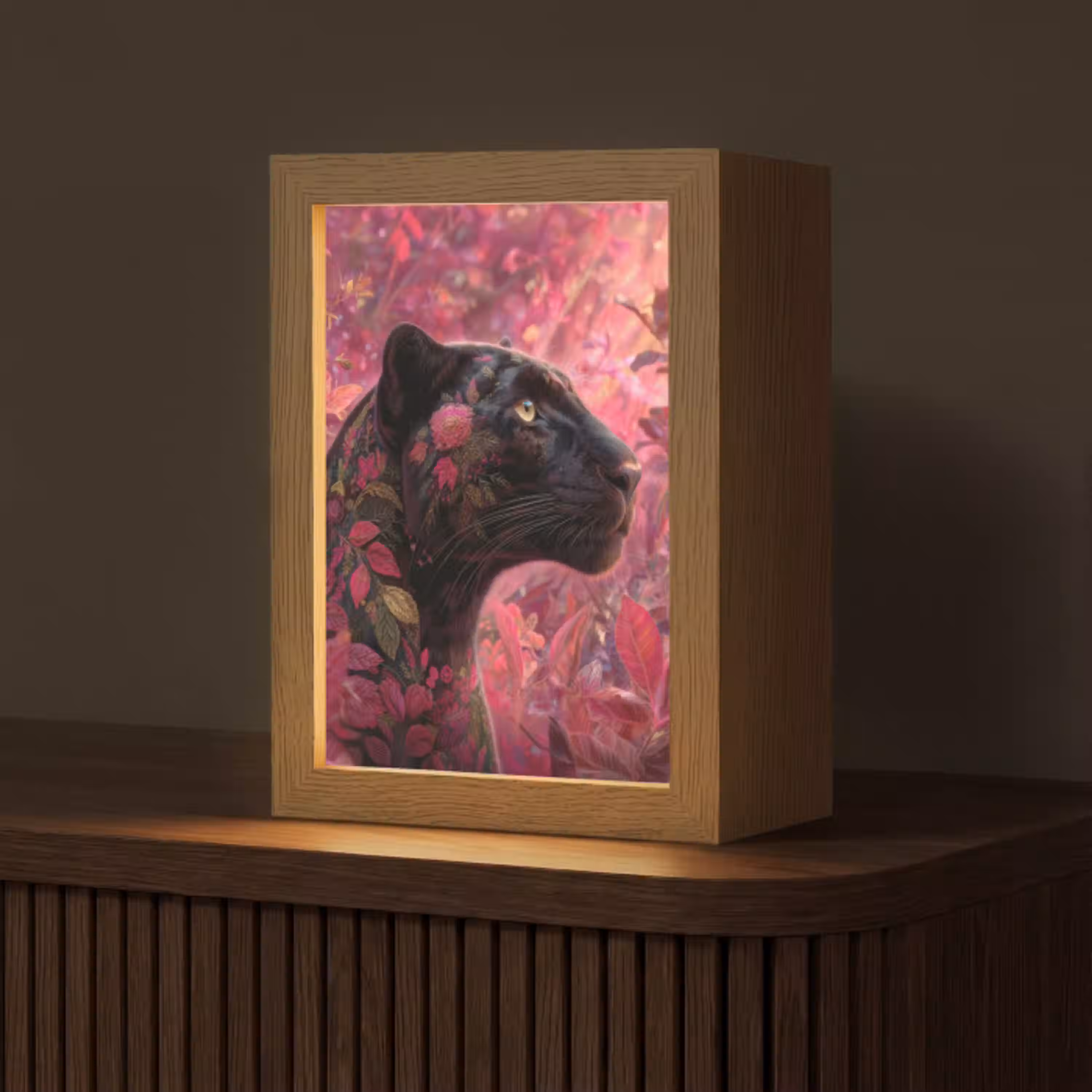 Luipaard - Bloemen - Roze Light Box met kabel (Tafellamp) klein -z3d_website