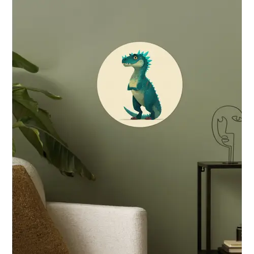 Dinosaurus - Turquoise - Stekels Wandcirkel behangsticker klein -sfeer2