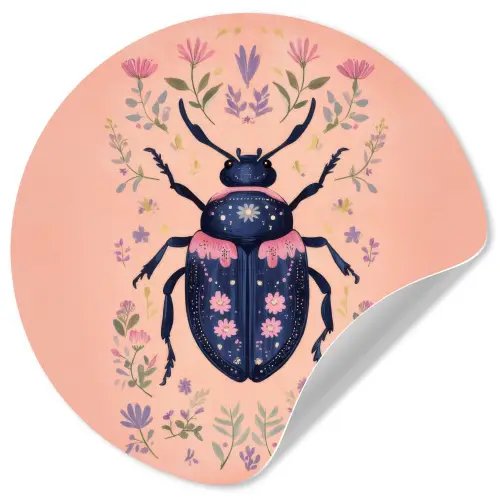 Kever - Donkerblauw - Bloemen - Sierlijk Wandcirkel behangsticker klein -3d