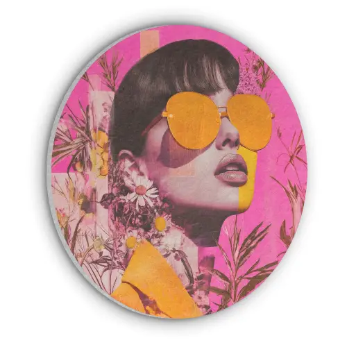 Zonnebril - Oranje - Vrouw - Planten Akoestische PET Vilt - Rond klein -3d
