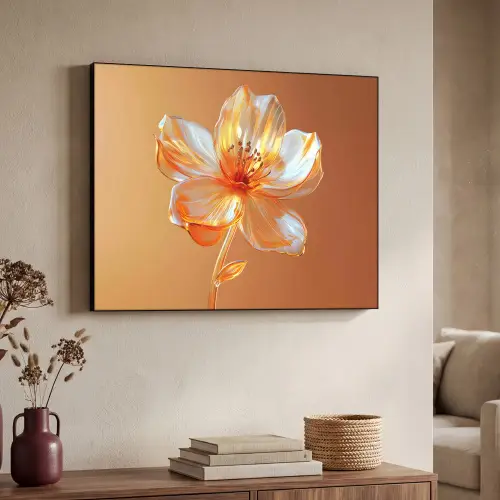 Glazen - Bloem - Oranje Textielframe zwart klein -sfeer3