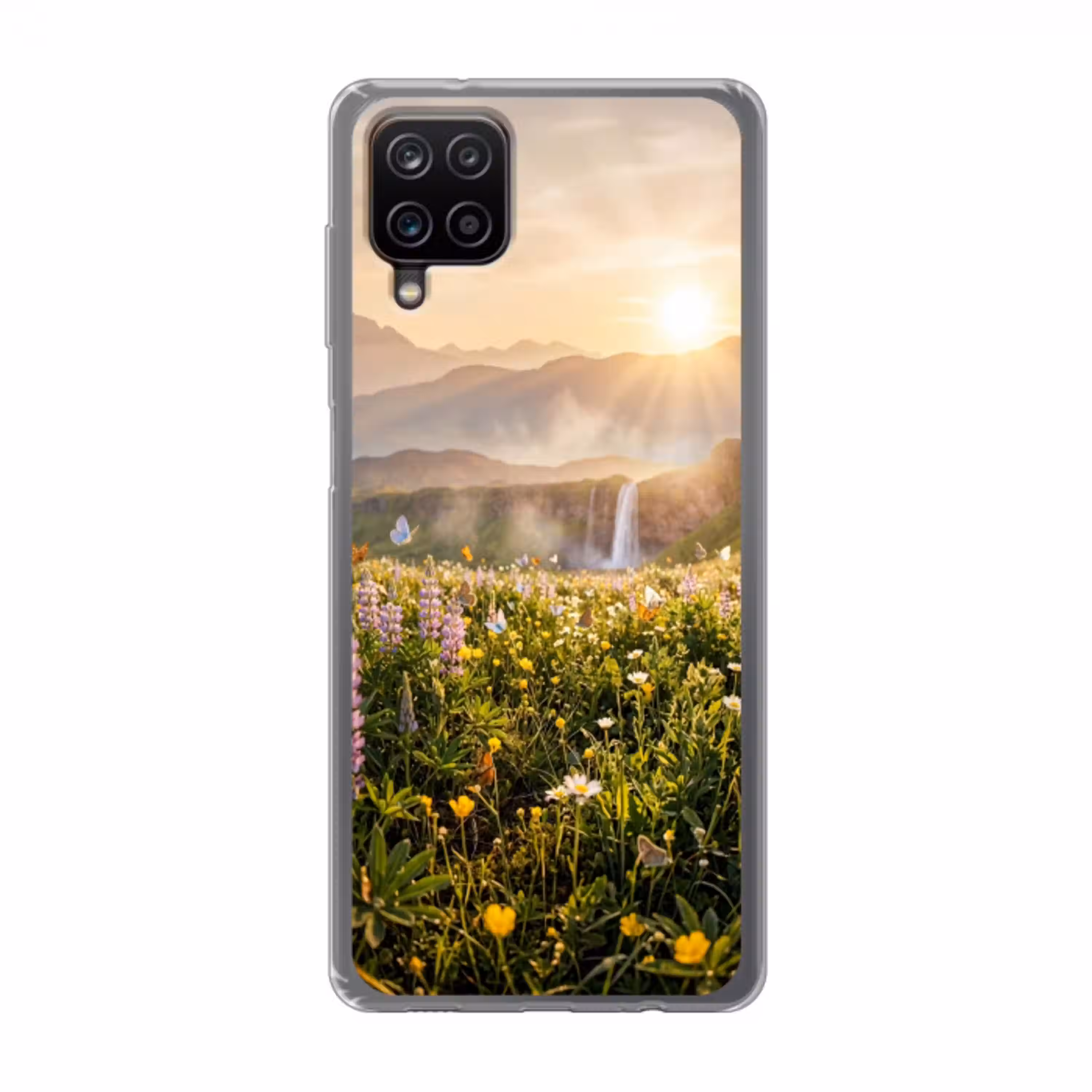 Vlinders - Waterval - Bloemenveld Telefoonhoesje Samsung Galaxy A12 klein -3d