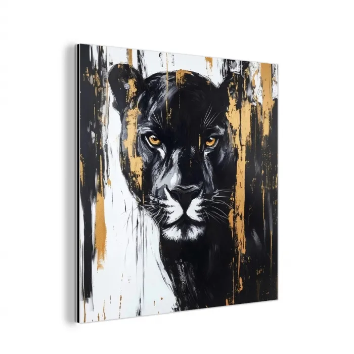 Panter - Zwart - Abstract - Verfstreken aluminium wit klein -3d