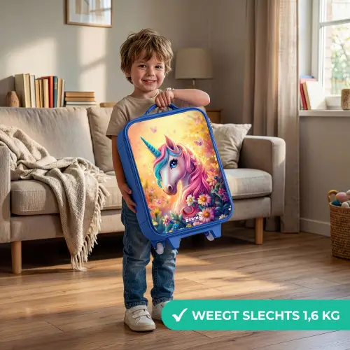 Eenhoorn met kleurrijke bloemen Kinderkoffer - Blauw klein -sfeer2_NL