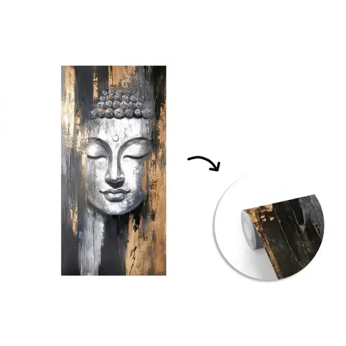 Boedhha - Penseelstreken - Goud - Abstract fotobehang vinyl groot -3d