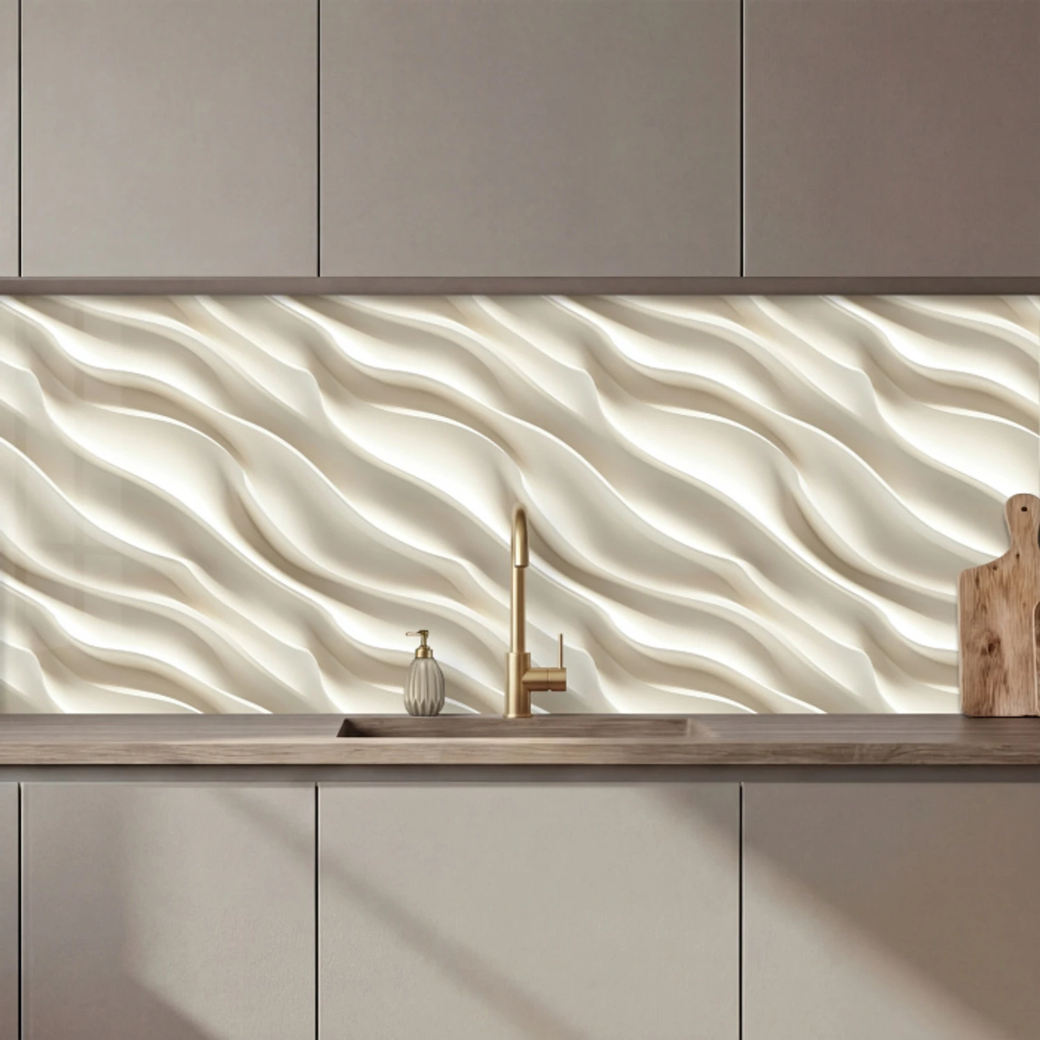 Diagonaal - Golven - Crème keuken achterwand 2 middel 871 zz_3dshopping