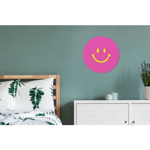 Smiley - Vrolijk - Roze Wandcirkel aluminium klein -slaapkamer