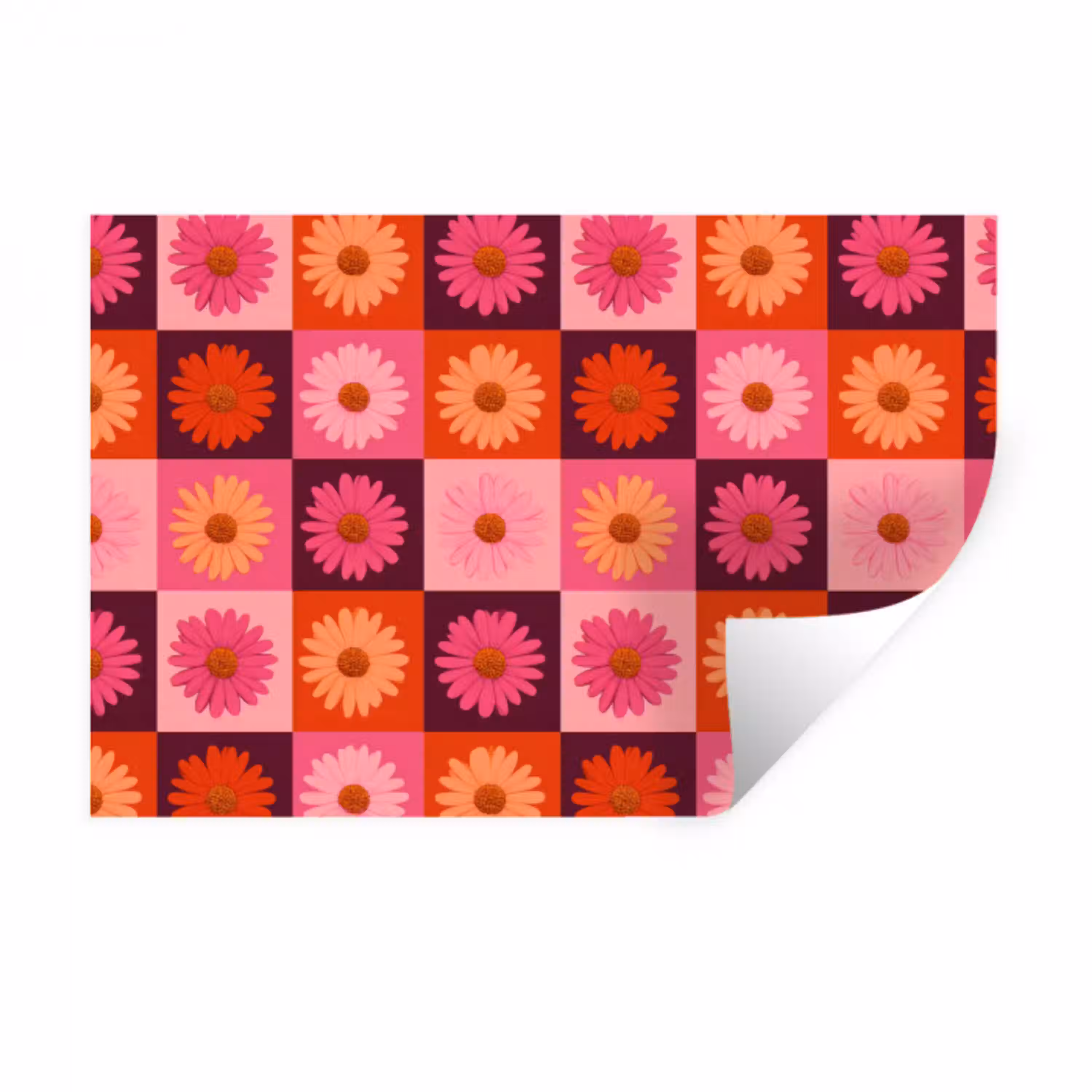 Madeliefjes - Dambord - Retro - Roze - Oranje Muursticker klein 286 -3d