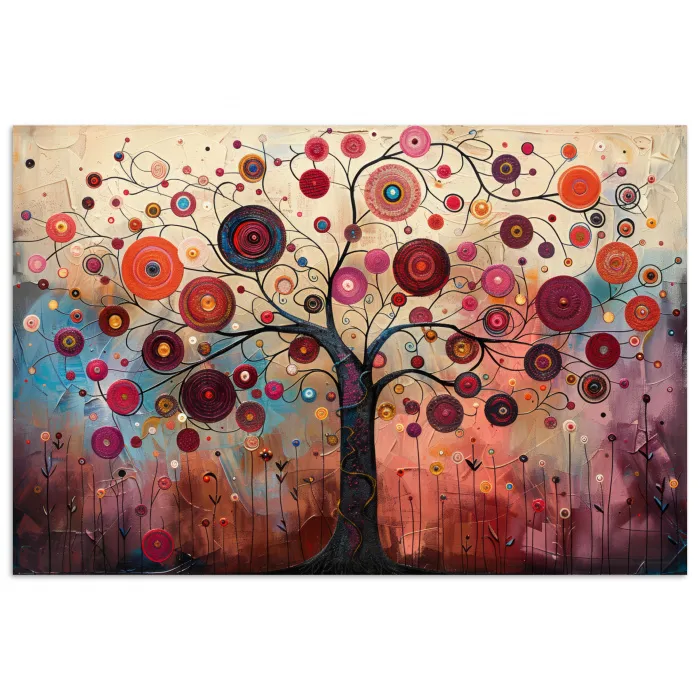 Levensboom - Bloemen - Roze - Hippie - Kunst poster papier klein -3d