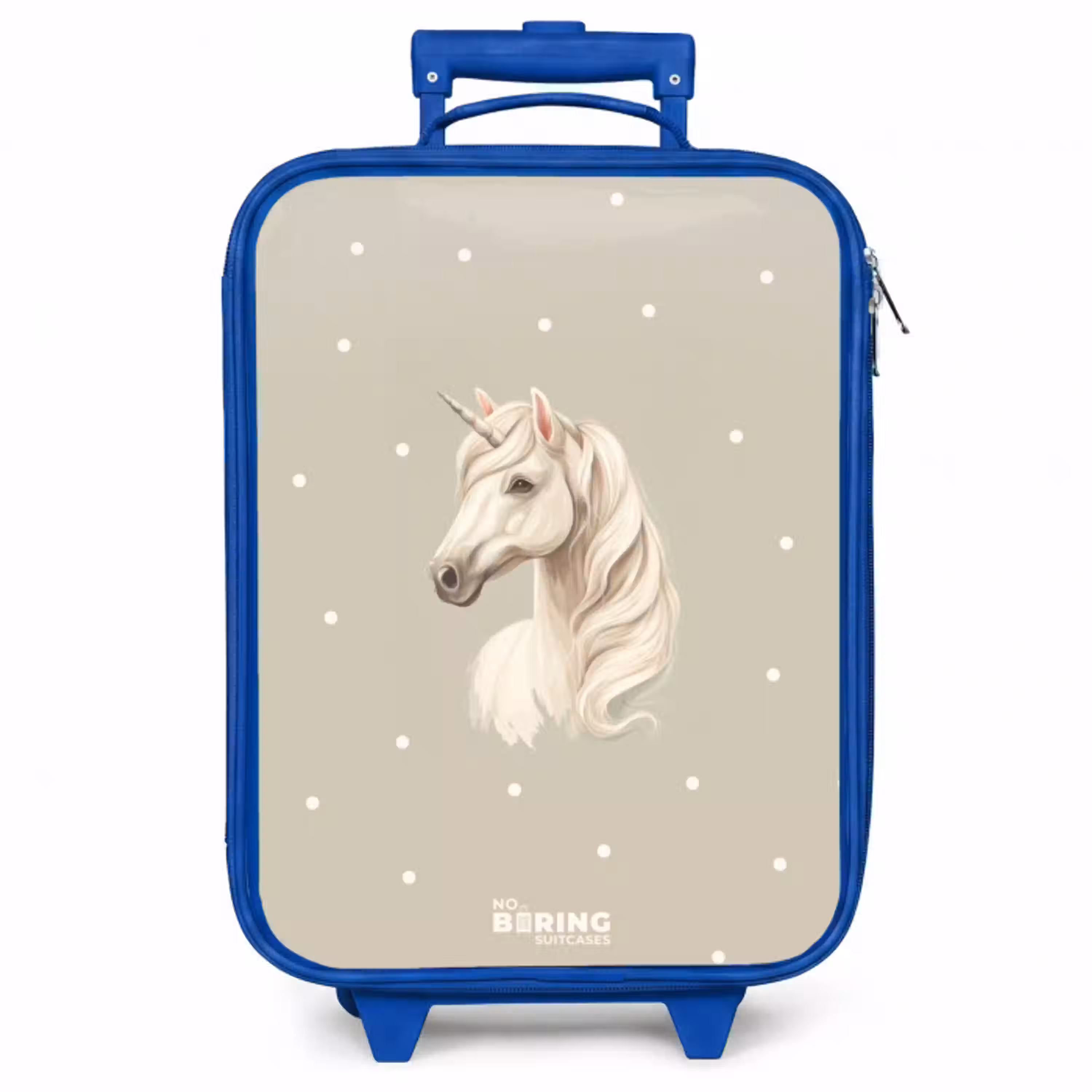 Eenhoorn omringd door stippen in neutrale kleuren Kinderkoffer - Blauw klein -zzz_website3d