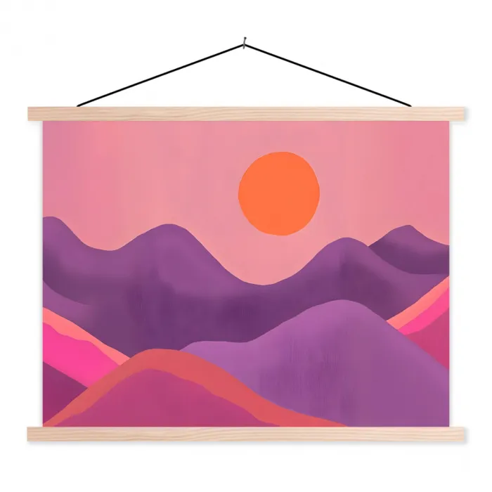 Zon - Heuvels - Paars - Abstract textielposter latten blank klein -3d