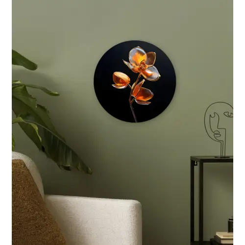 Bloem - Orchidee - Oranje Wandcirkel plexiglas klein -sfeer3