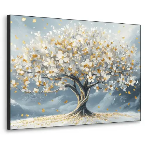 Boom - Winter - Levensboom - Modern - Goud Textielframe zwart klein -3d