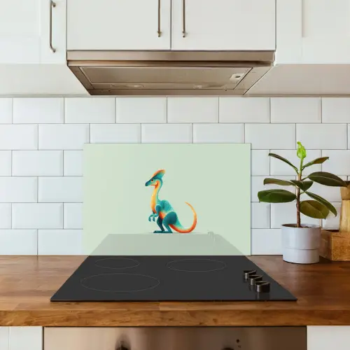 Staart - Dino - Minimalistisch - Blauw keuken achterwand spatscherm klein -sfeer2
