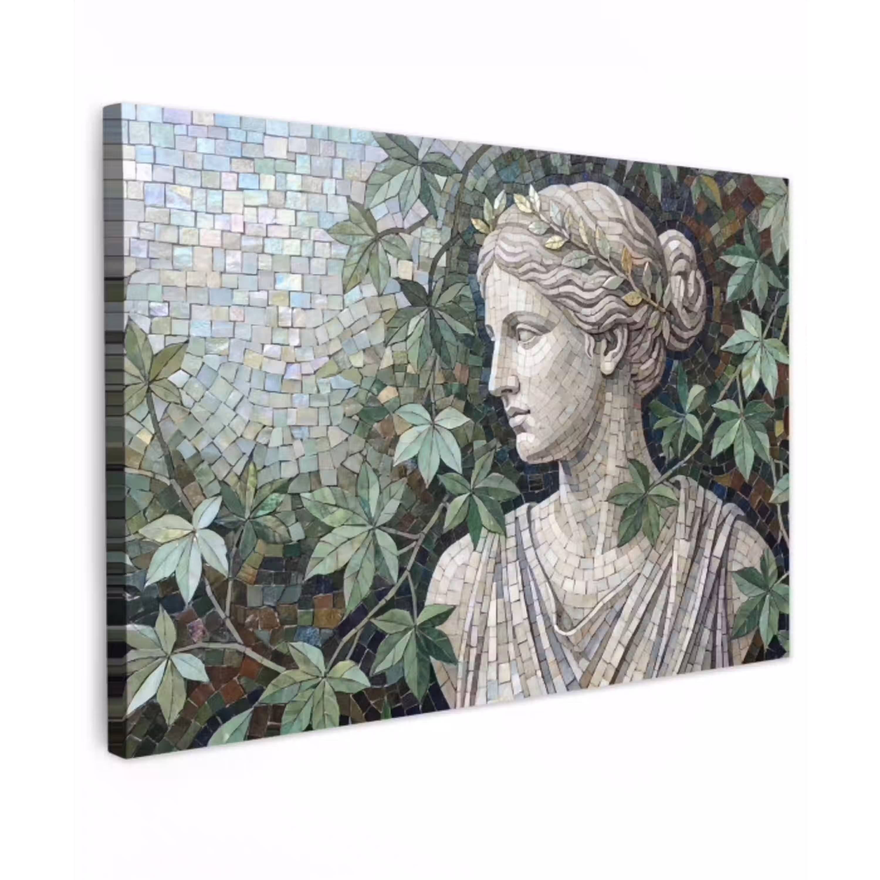 Vrouw - Klassiek - Mozaiëk - Natuur - Groen Tuinposter op houten frame 2 cm dik klein -3d