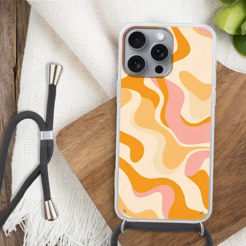 Abstract - Golvend - Oranje Hoesje iPhone 16 Pro Max met koord klein -sfeer4