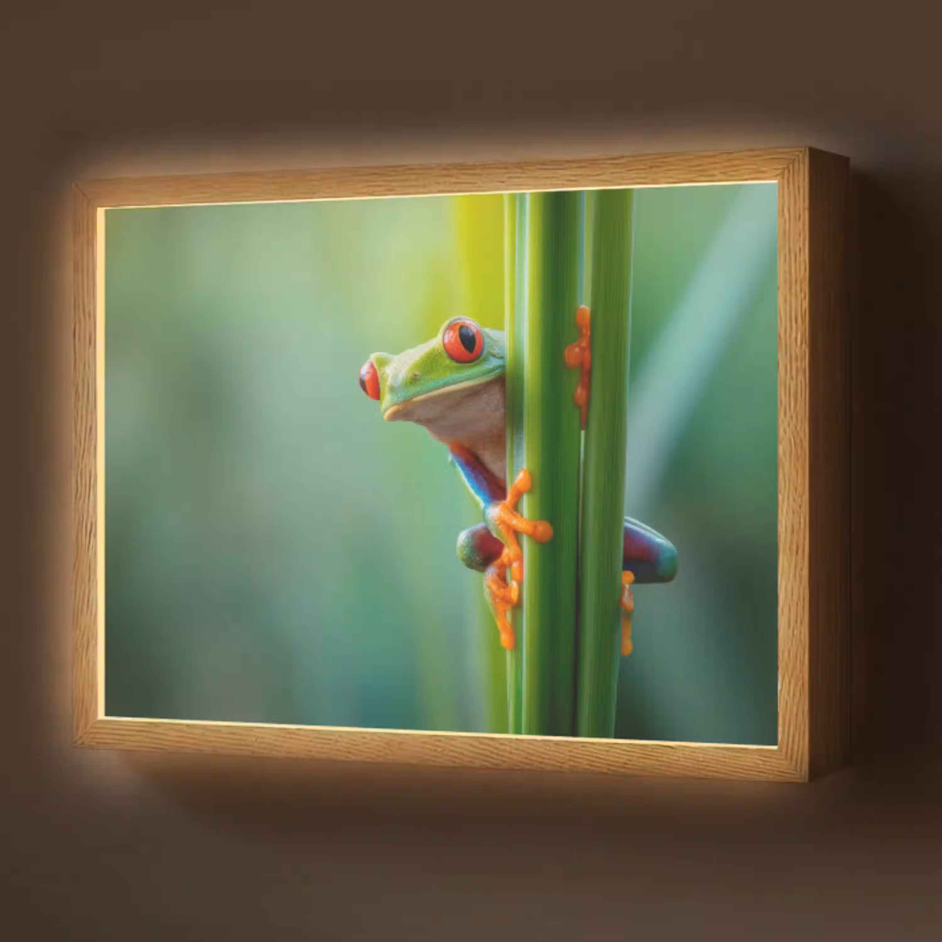 Groene kikker - Nieuwsgierig - Gras Light Box met batterij (Wandlamp) middel -z3d_website