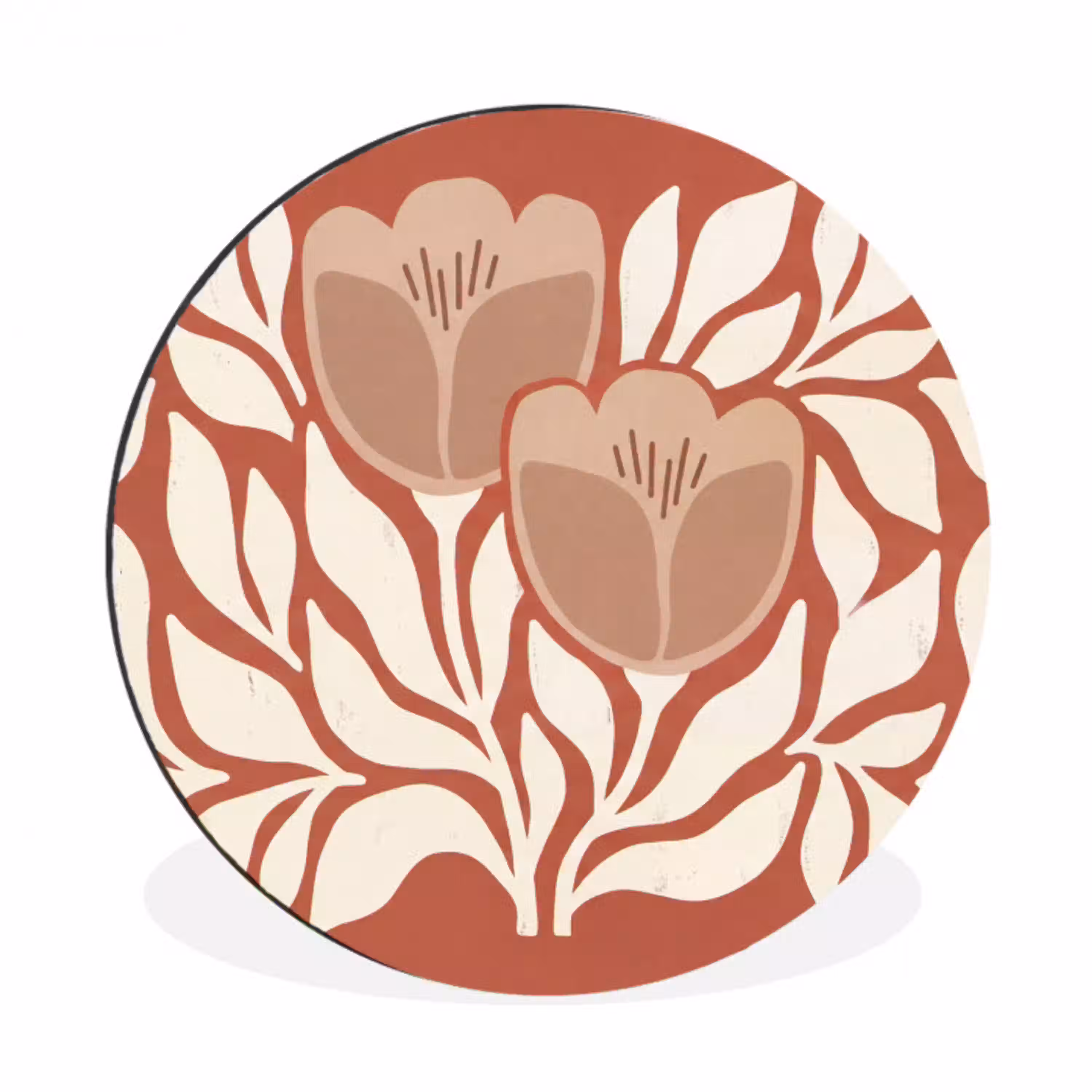 Bloemen - Abstract - Modern - Beige - Natuur Wandcirkel aluminium klein -3d