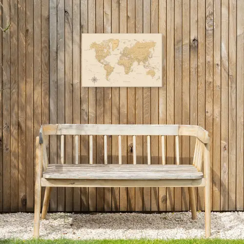 Wereldkaart - Realistisch - Beige Tuinposter op houten frame 2 cm dik klein -sfeer4