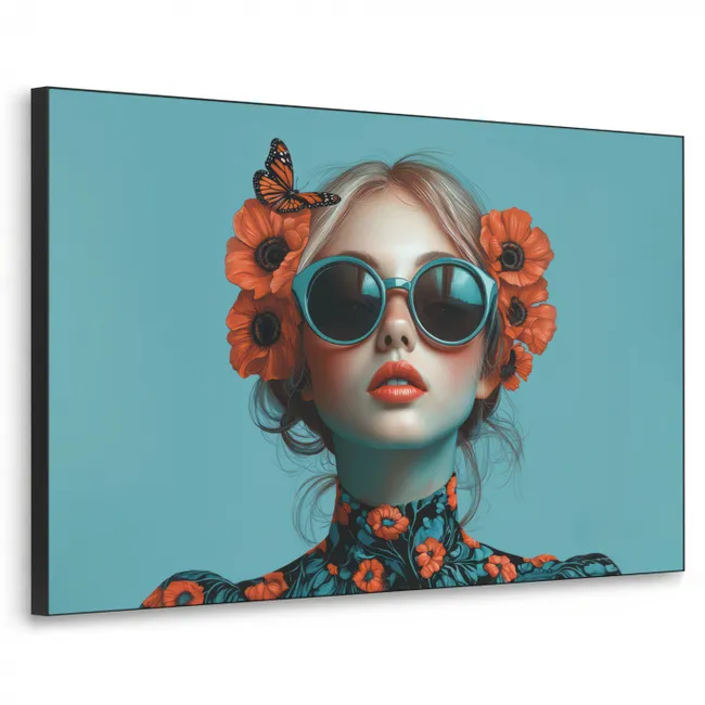 Art Frame - Frau - Blau - Schmetterling - Floral - Ästhetisch