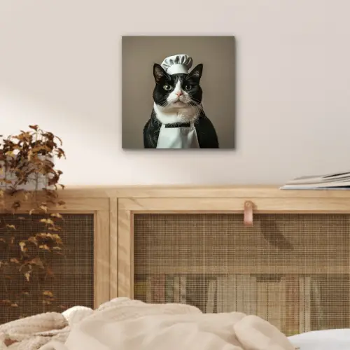 Kat - Kokskleding - Zwart - Wit aluminium wit klein -sfeer3