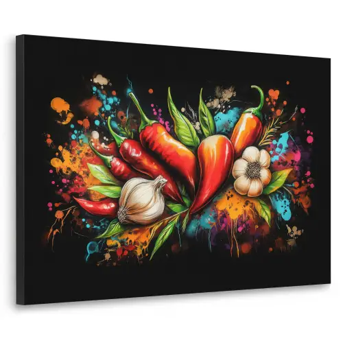 Groente - Peper - Knoflook - Graffiti - Verf - Kleurrijk Textielframe zwart klein -3d