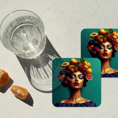 Vrouw - Hoodtooi - Tropisch - Fruit - Druiven onderzetter kurk middel -sfeer4