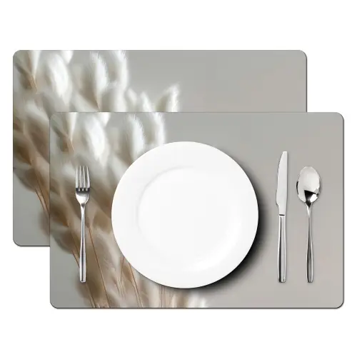Pluimen - Beige - Minimalistisch Placemat vinyl groot -zzsfeer2_Kitchenyeah-website