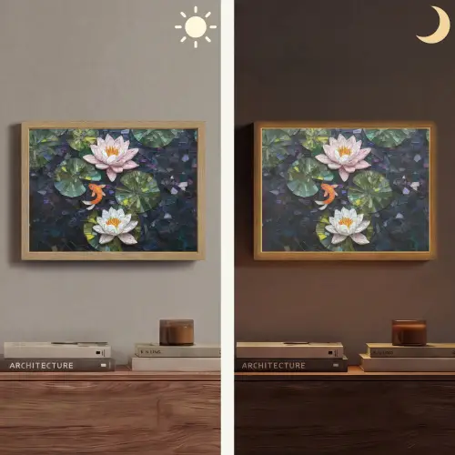 Glasstukjes - Leliebladeren - Vis - Oranje Light Box met batterij (Wandlamp) middel -sfeer3