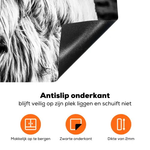Schotse hooglander - Natuur - Koe - Zwart - Wit Inductie beschermer vinyl 3mm klein -zzzzzzz-td-onderkant
