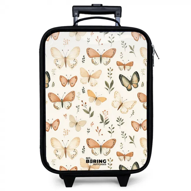 Vlinders in beige en oranjetinten tussen groene blaadjes Kinderkoffer - Zwart klein -zzz_website3d