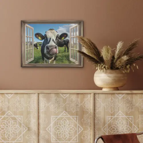 Doorkijk - Koe - Weiland - Dieren - Natuur PET vilt klein -sfeer4