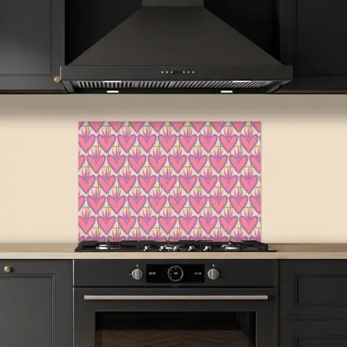 Patroon - Roze - Hartjes keuken achterwand spatscherm klein 900 -sfeer1