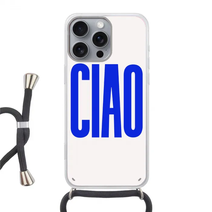 Ciao - Hoofdletters - Blauw - Minimalistisch Hoesje iPhone 16 Pro Max met koord klein -3d
