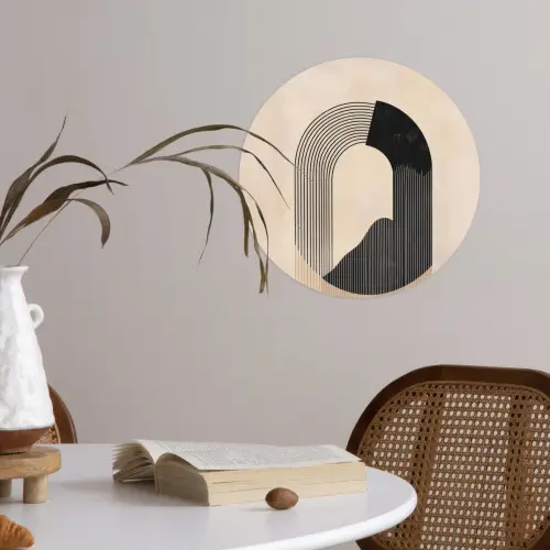 Grafisch gebogen motief - Beige Wandcirkel behangsticker klein -sfeer3