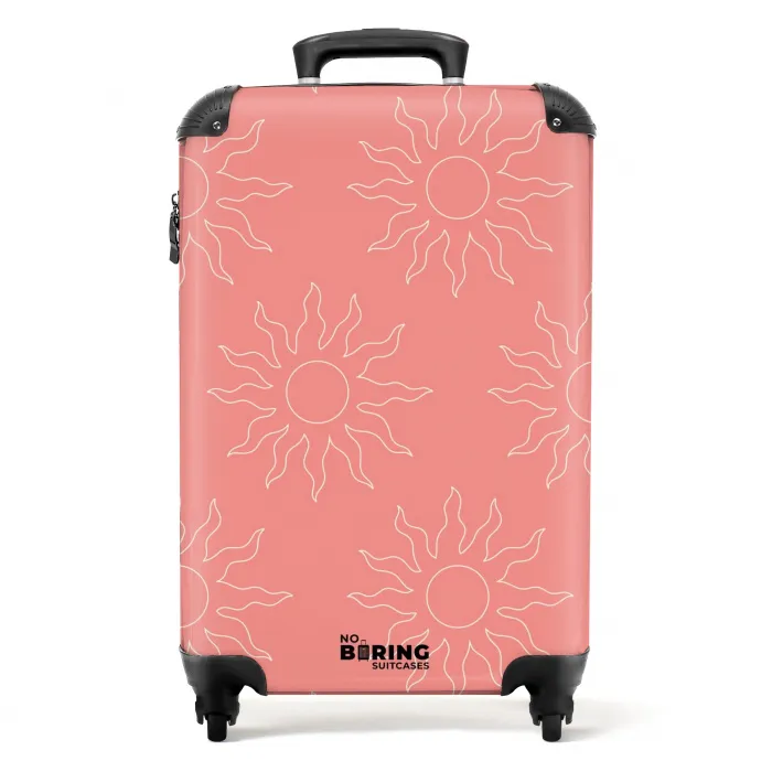 Patronen - Zonnestralenpatroon op koraalroze achtergrond NBS - Handbagage koffer - Kinderen Unisex middel -productfoto_recht