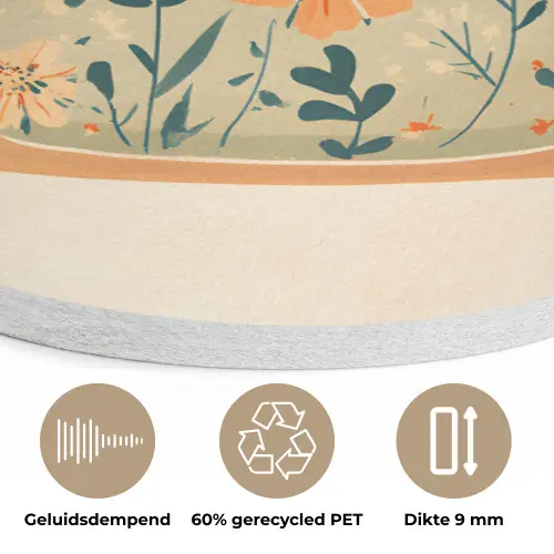 Oranje - Theepot - Bloemen - Bladeren Akoestische PET Vilt - Rond klein -closeup_NL