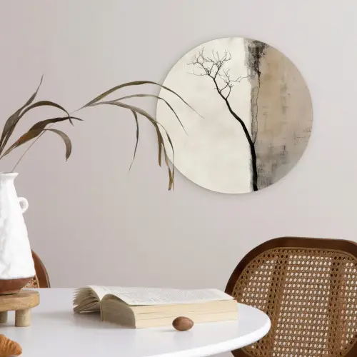 Wabi sabi - Plant - Beige Wandcirkel kunststof plaat 5mm dik klein -sfeer4