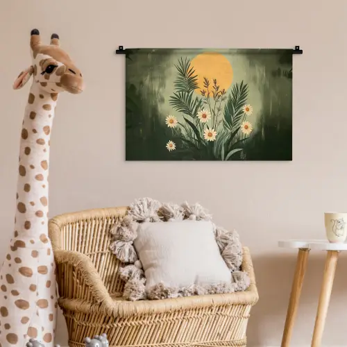 Bloemen - Bladeren - Zon - Groen Wandkleed katoen klein -wsfeer5_kind