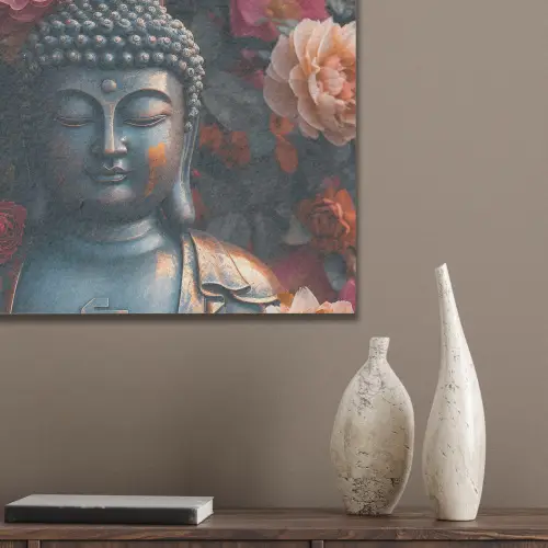 Boeddha - Bloemen - Buddha - Beeld - Kunst PET vilt klein -sfeer6_closeup