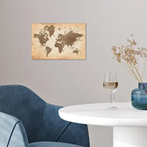 Wereldkaart - Beige - Bruin poster papier klein -sfeer3
