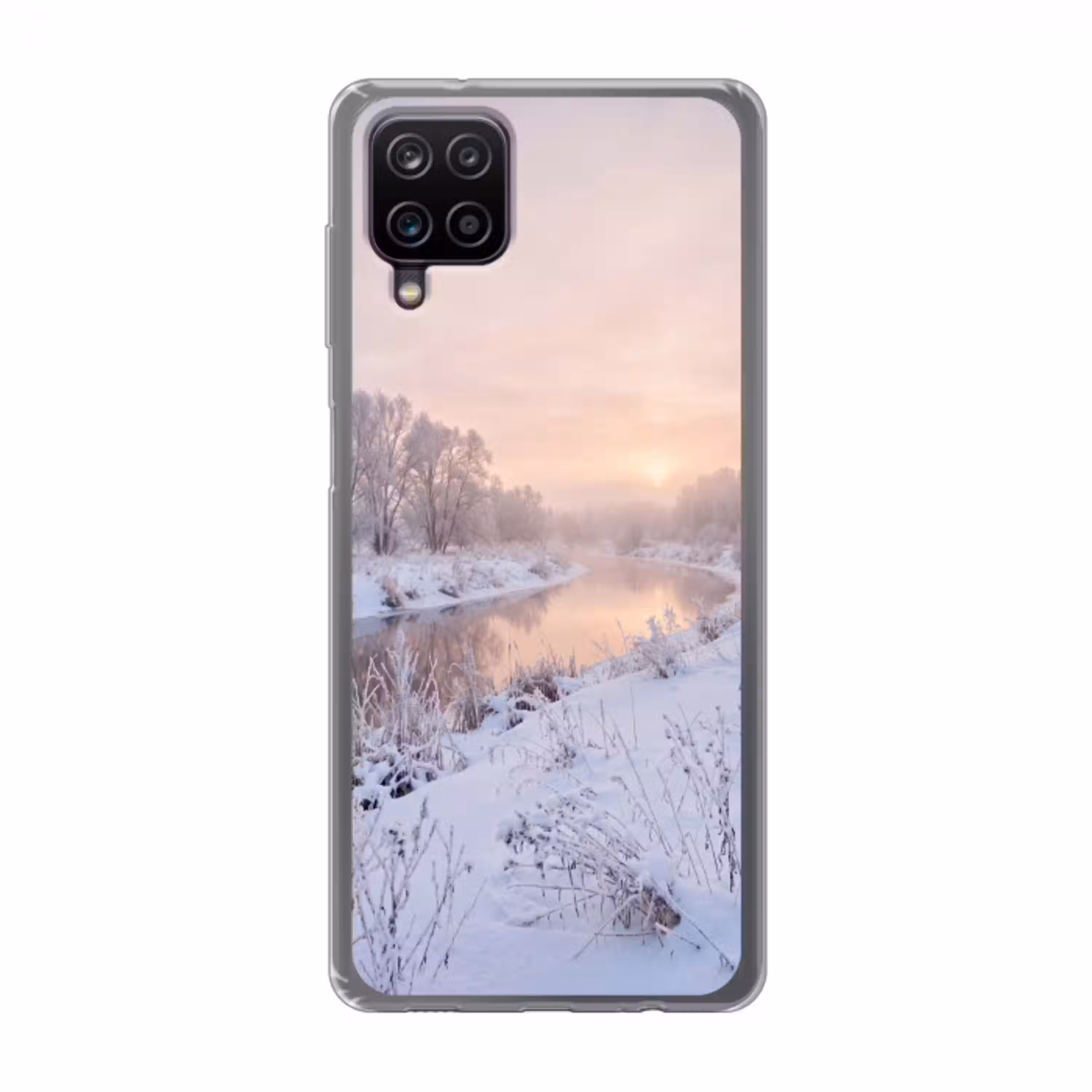 Rivier - Winter - Landschap - Sneeuw - Zonsopgang Telefoonhoesje Samsung Galaxy A12 klein -3d