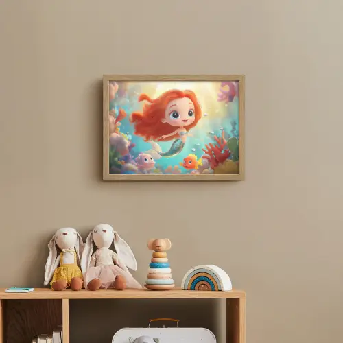 Zeemeermin - Water - Vissen - Rood Light Box met batterij (Wandlamp kind) middel -sfeer2_kind