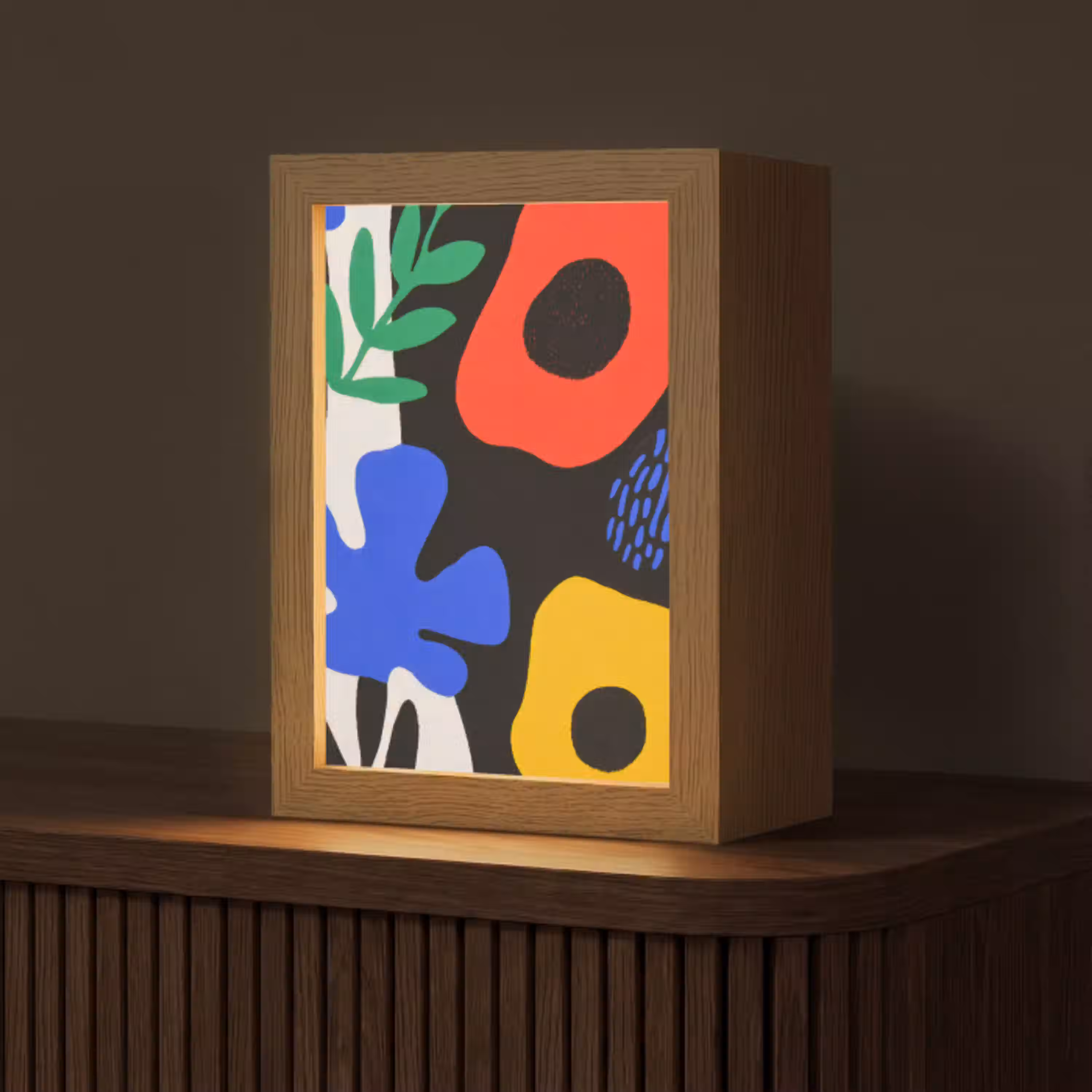 Bloemen - Bladeren - Abstract - Zwart Light Box met kabel (Tafellamp) klein -z3d_website