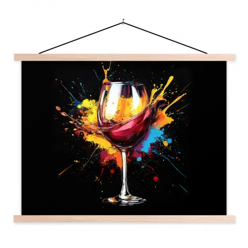Wijn - Glas - Graffiti - Borrel - Rood - Verf textielposter latten blank klein -3d