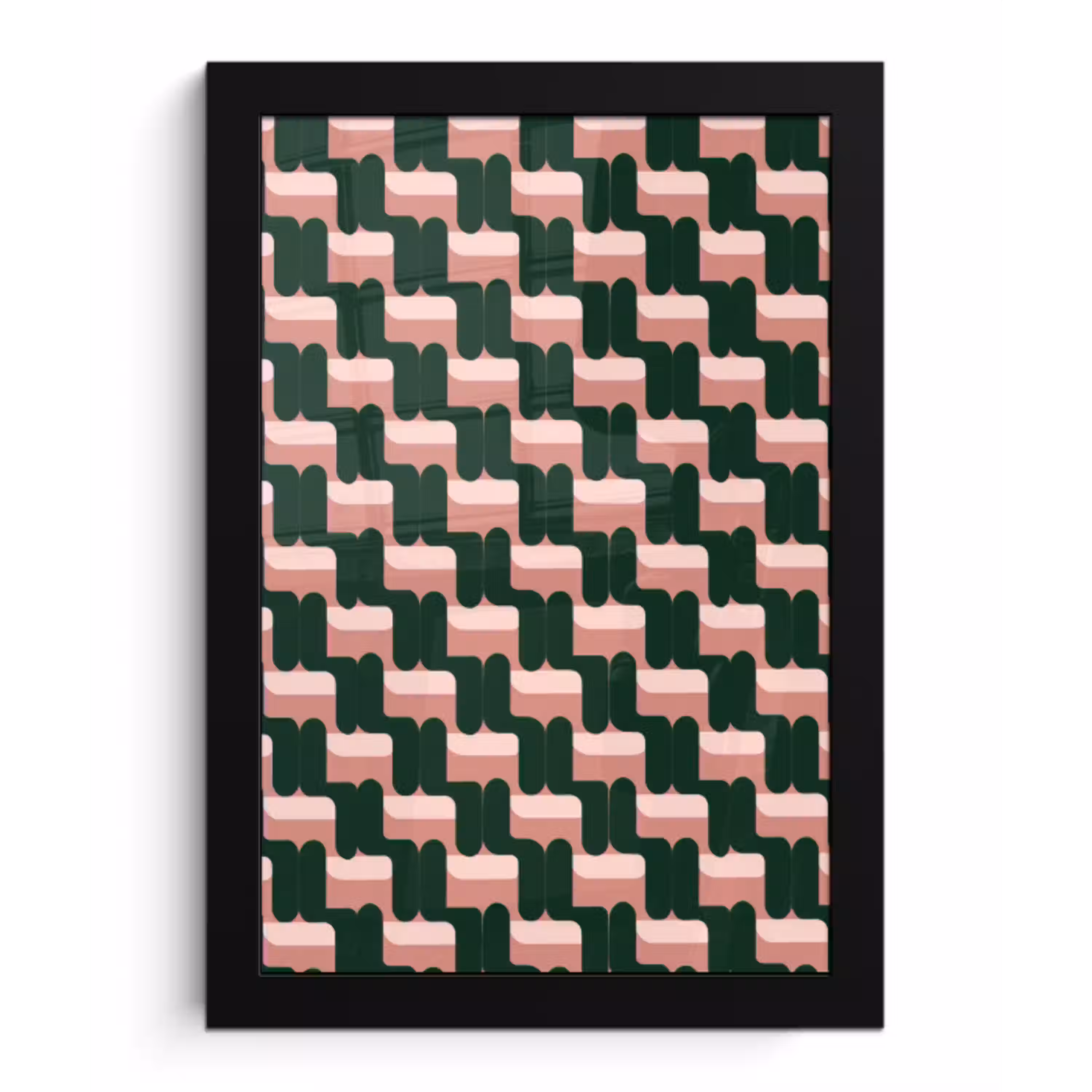 Vlechtpatroon - Groen - Roze - Geometrisch fotolijst zwart zonder passe partout klein 224 -3d