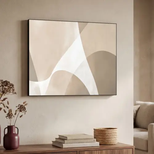 Vloeiende vlakken - Harmonieus - Golvend Textielframe zwart klein -sfeer3