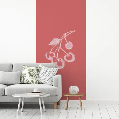 Lijnillustratie - Kersen - Tak - Wit fotobehang vinyl groot -woonkamer