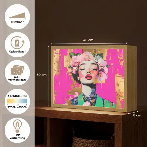 Bloemenkroon - Goud - Vrouw - Portret Light Box met batterij (Wandlamp) middel -USP_websiteoverzichtNL