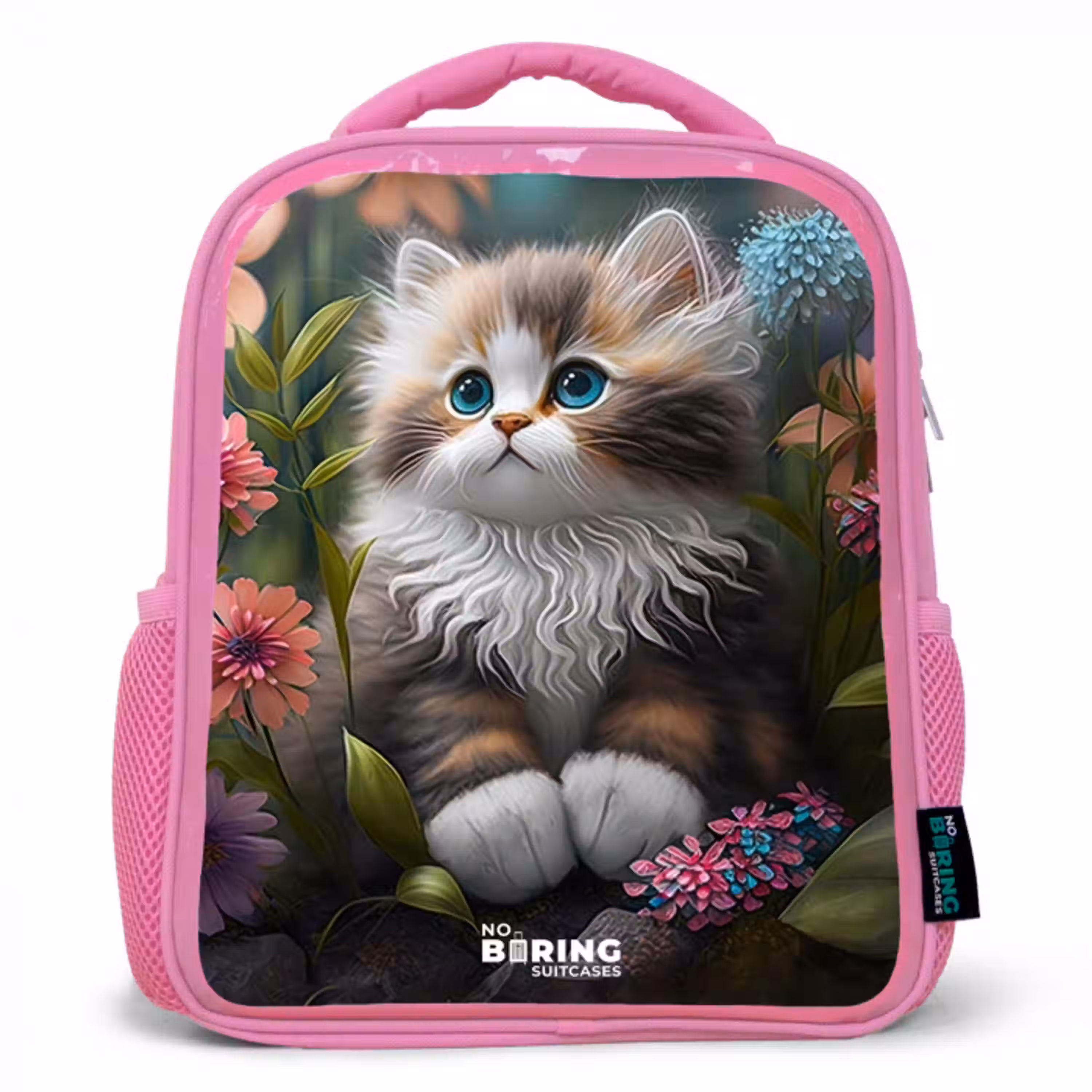 Kitten tussen bloemen Kinderrugzak - Roze middel -3d